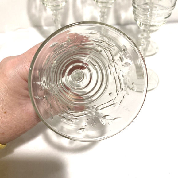 Libbey Rock Sharpe ARCTIC ROSE Goblets Water Glasses Set of 5 Clear etch crystal - Picture 8 of 12